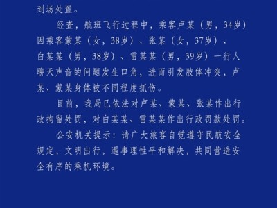 多名旅客飞机上抓扯叫骂！通报：2人被罚款 3人被行拘 !