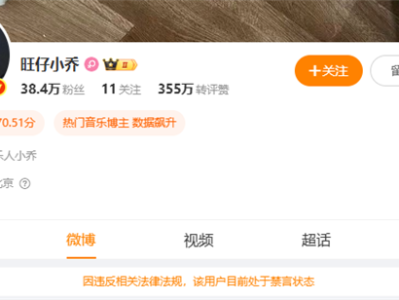 蒙面演唱会引争议 网红旺仔小乔微博被禁言、抖音禁止关注 !