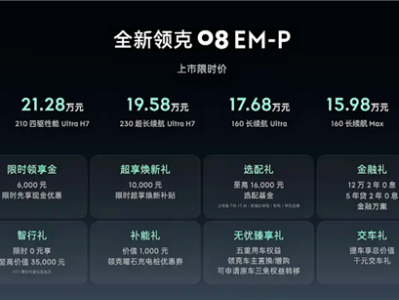 全系标配激光雷达 同级唯一！新款领克08 EM-P上市：15.98万起 !