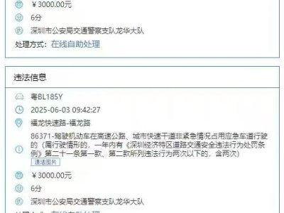 深圳一车主1月内5次占用应急车道被拍 罚款1.5万元记30分 ！