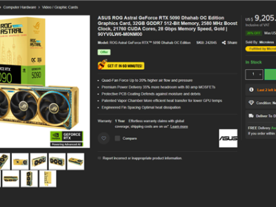 身披6.5g真金！华硕ROG Astral RTX 5090 Dhahab标价66000元：发货全球 !