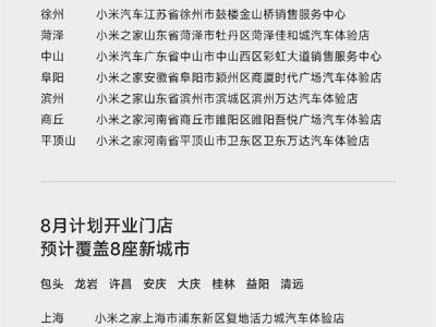 小米汽车门店已有352家 覆盖全国97城 !