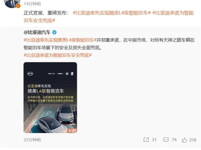中国首家！比亚迪率先实现媲美L4级智能泊车：因智能泊车系统导致的事故由车企承担责任 ！